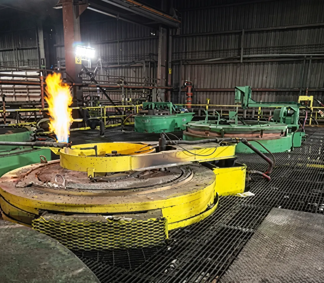 Vertical heat treating furnace for long shafts and tubes